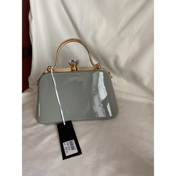 NWT Gray shiny patent jeweled closure LA TERRE chic. Vegan. PETA approved. - Picture 1 of 5